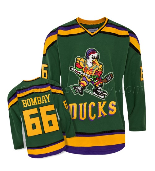 Anaheim Mighty Ducks 66 Gordon Bombay Movie Hockey Jersey Green